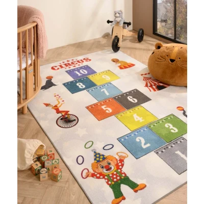 Afbeelding van Kindervloerkleed Joy Hinkelspel Circus Grijs 80x120 Cm