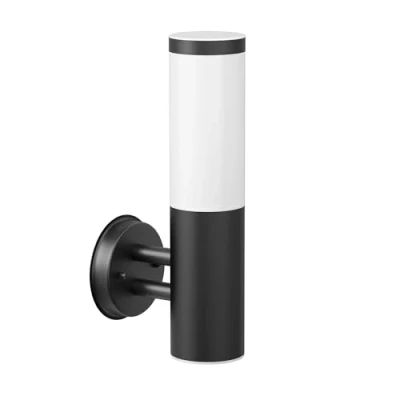 Afbeelding van ledscom.de PORU wandlamp voor buiten, IP44, roestvrij staal, mat zwart, rond, 1x E27 max. 40 W, padverlichting, ingang, balkon, buitenlamp, lamp