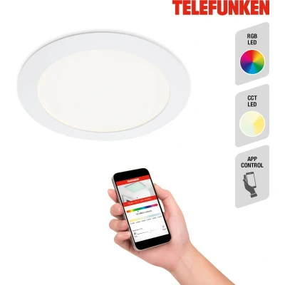 Afbeelding van Telefunken VIRGO inbouwarmatuur 309406TF slimme WiFi app sturing RGB kleurwijzigingssturing CCT kleurtemperatuursturing stembesturing mogelijk IP23 25.000 uur Ø17 x 2,4 cm