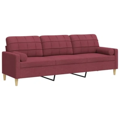 Image de vidaXL Canapé 3 places avec oreillers décoratifs bordeaux 210 cm tissu3278207