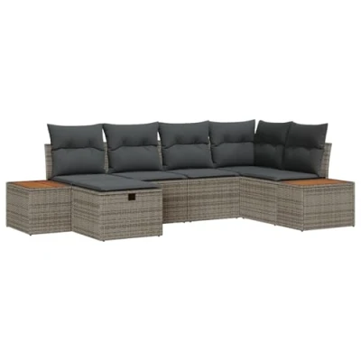 Afbeelding van vidaXL 6 delige Tuin Sofa Set met Kussens Grijs Poly Rattan