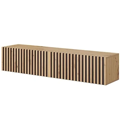 Afbeelding van Selsey Telire RTV kast 138,6 cm Eiken artisan met lamellenfront en zwarte inzetstukken
