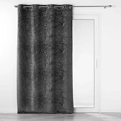 Afbeelding van douceur d&#039;intérieur, Gordijn met oogjes (140 x 240 cm) Analia antraciet, ondoorzichtig, fluweel in reliëf