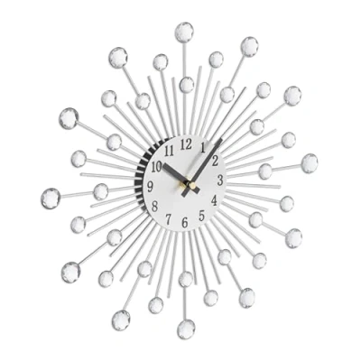 Afbeelding van Relaxdays wandklok diamanten zilveren muurklok keukenklok met cijfers woonkamer