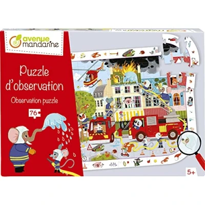 Afbeelding van AVENUE MANDARINE Kinderpuzzel Observatiepuzzel over het thema brandweer Zoeken en vinden 76 stukjes Poster inbegrepen Vanaf 5 jaar PU022C