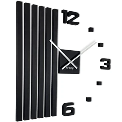 Afbeelding van 3D wandklokken, doe het zelf, houten eiken, lamellen, grote wandklok 60 cm, wandklok, modern design, ecologische wandtattoo, decoratie, horloges voor kantoor, woonkamer, slaapkamer, decoratieartikelen (zwart, witte wijzers)