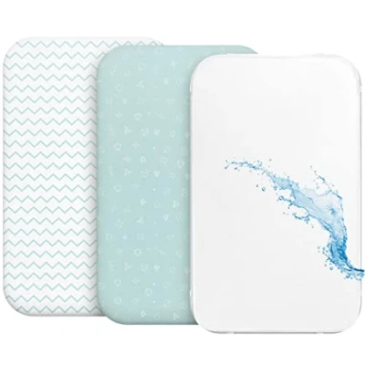Afbeelding van Cododo Hoeslakens (2 stuks) + 1 matrasbeschermer, waterdicht, met elastiek 3 in afmeting 50 x 83 cm compatibel kinderbedden, matras Baby voor meisjes en jongens motief blauw