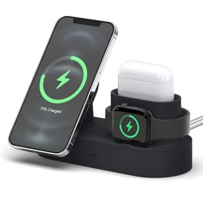 Afbeelding van elago MS Oplaadstation 2 compatibel met iPhone 16/15/14/13/12, AirPods 4, Pro 2, Pro, 3 en alle Apple Watch series [oplaadkabel niet inbegrepen] (zwart)