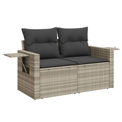 Afbeelding van Tuinbank 2 zits met kussens poly rattan lichtgrijs