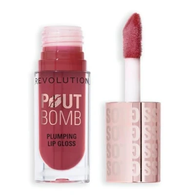 Image de Revolution Beauty, Gloss Repulpant Pout Bomb, Brillance Intense avec Acide Hyaluronique &amp; Peptides, Végan Sans Cruauté, Rose Mauve Sauvage