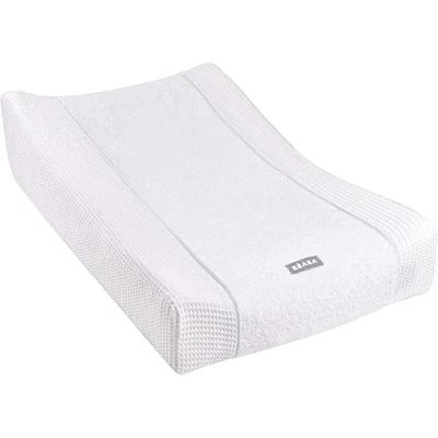 Afbeelding van BÉABA, Overtrek voor aankleedkussen Sofalange, 100% honingraatkatoen, zachte spons, absorberend laken, optimaal comfort, Oekotex gecertificeerde stoffen, wit
