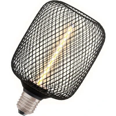Afbeelding van OSRAM DECOR LED lamp met strofilament in metalen behuizing (vierkant), loodvrij glas, warm wit comfortlicht (1800 K), 3,5 W / 110 lm, E27 fitting, dimbaar, 100 mm, lampbehuizing zwart.