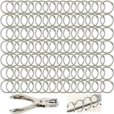 Afbeelding van boekringen, 100 stuks metalen ringband voor losse bladeren, met perforator, notitieboek, scrapbooking, boek, map, sleutelhanger, knutselen