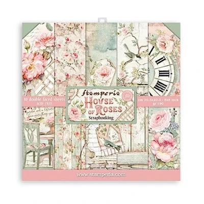 Image de Stamperia SBBS08 Mini Bloc Papier Scrap Double Face 10 Feuilles 20.3X20.3 (8&quot;X8&quot;) House of Roses, Multi Colored, 20,3x20,3 cm, Set Pièces