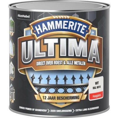 Afbeelding van Hammerite Ultima Metaallak Hoogglans Wit RAL 9016 0,25 liter Kunststof &amp; metaal verf