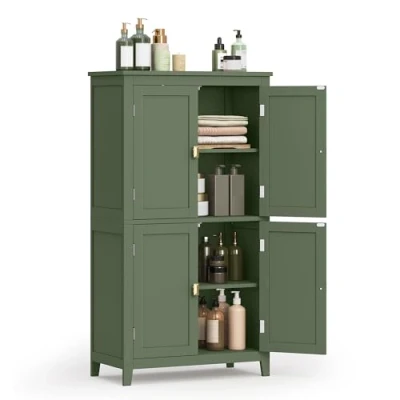 Afbeelding van VASAGLE Badkamermeubel, keukenkast, kast met 4 deuren, verstelbare planken, 30 x 60 110 cm, bosgroen BBC552C01