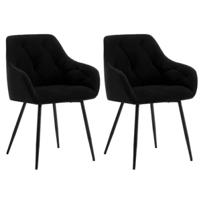 Afbeelding van WOLTU Set van 2 eetkamerstoelen, gestoffeerde keukenstoelen met rugleuning, armleuningen, metalen poten, voor woonkamer, kantoor, kaptafel, fluweel, zwart, EZS02sz
