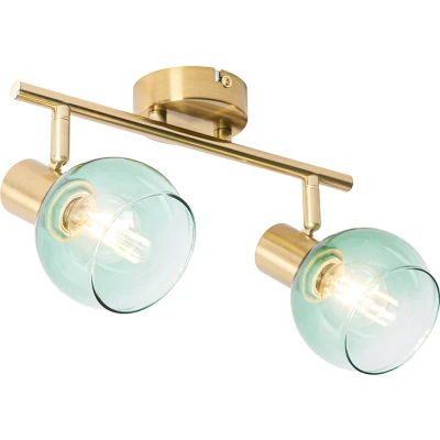 Afbeelding van QAZQA Art Deco spot goud met groen glas 2 lichts Vidro