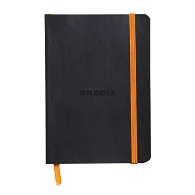 Afbeelding van RHODIA 117352C Zwart Flexibel Notitieboek A6 Gestippelde Stip 144 pagina&#039;s Ivoor Clairefontaine Papier 90 g/m Bladwijzer, Elastische Sluiting Faux Leather Cover Rhodiarama Collection
