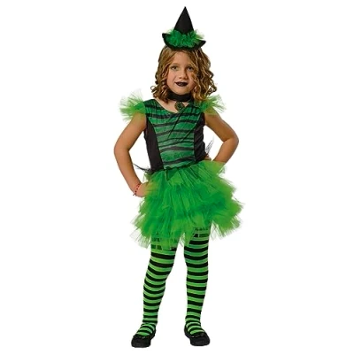 Afbeelding van Rubies Glamoureuze heksenkostuum voor meisjes, jurk, hoed, choker en kousen, officieel Halloween, carnaval, verjaardag feestjes