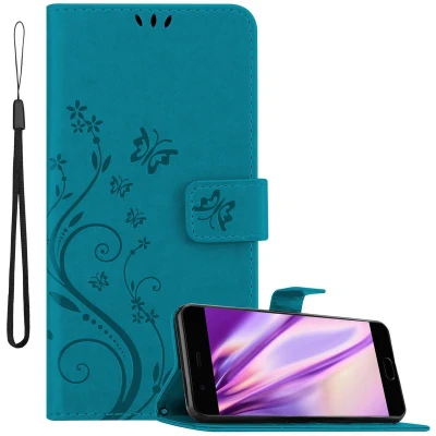 Afbeelding van Cadorabo Hoesje geschikt voor Huawei P10 PLUS in BLOEMEN BLAUW Beschermhoes bloemmotief met magnetische sluiting, standfunctie en kaartsleuven Book Case Cover Etui