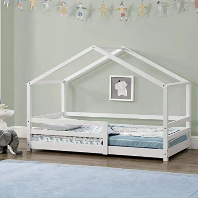 Afbeelding van Kinderbed Knätten huisbed met uitvalbeveiliging 80x160 cm wit