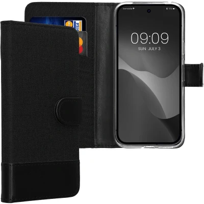 Afbeelding van kwmobile telefoonhoesje geschikt voor Google Pixel 9a Hoesje met pasjeshouder in antraciet / zwart Case portemonnee