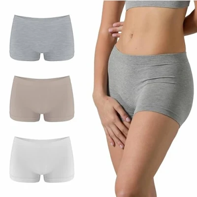 Afbeelding van Risalti Boxershorts voor dames, bamboe, 3 stuks, ademend, damesshorts, zachter dan katoenen damesslipjes, damesbroek, naadloze damesboxershorts, damesonderbroek, gemaakt in Italië, Zwart