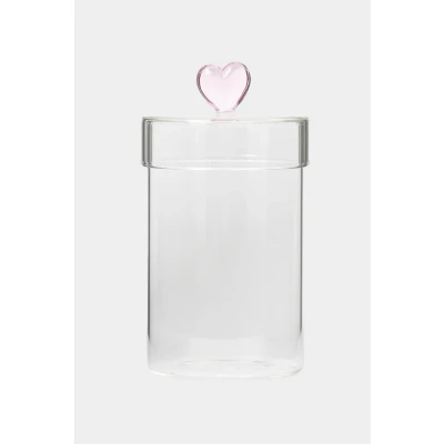 Afbeelding van Glazen pot met roze hartje
