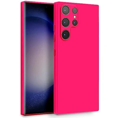 Afbeelding van MyGadget Beschermhoes van siliconen, compatibel met Samsung Galaxy S23 Ultra, zachte en soepele TPU hoes microvezelvoering, extra dun licht, donkerroze