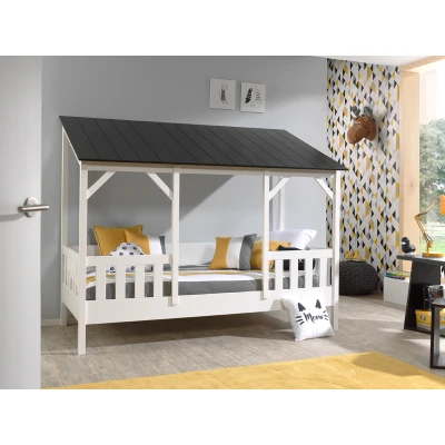 Afbeelding van LUCEVI Housebed 03 Huisbed + Lattenbodem Wit/Zwart 90x200 cm