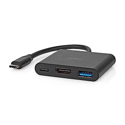 Image de Nedis Fabritallic Adaptateur USB / DisplayPort C (M) pour (F) 3.2 Gen 1 20 cm moulé rond support 1080p Prise en charge de Power Delivery 4K60Hz argent