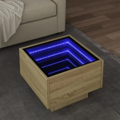 Afbeelding van Bijzettafel met LED 40x40x30 cm bewerkt hout sonoma eikenkleur