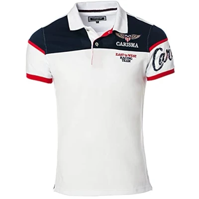 Afbeelding van CARISMA poloshirt met korte mouwen voor heren, 100% katoen, borduurwerk, modieus regular fit shirt kantoor en vrije tijd, Wit, M