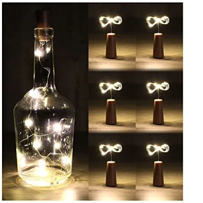 Afbeelding van COM FOUR® 6 x lamp voor led flessen, lichtketting van kurk binnen, lege wijn en champagneflessen, mini ledlampen met batterijwerking (06 stuks)