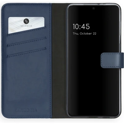 Afbeelding van Selencia Hoesje Geschikt voor Samsung Galaxy S21 Plus Met Pasjeshouder Echt Lederen Bookcase Blauw