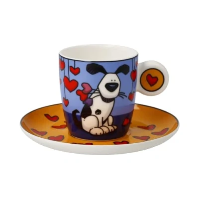 Afbeelding van Goebel Ed Heck Kop en schotel Espresso Love Dog Porselein 12cm 100ml