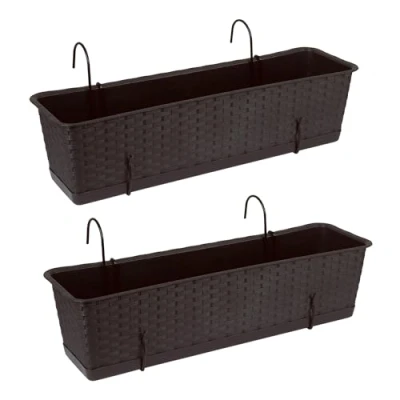 Afbeelding van Tymar Set van 2 balkonbakken met standaard, kunststof, bruin, 60 cm