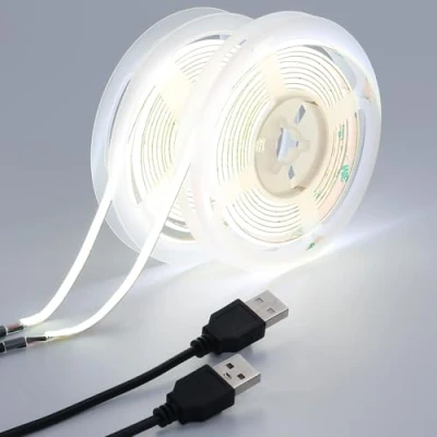 Afbeelding van GOMING 5 V mm breedte COB USB ledstrip koud wit 6000 K aangedreven 4 m (2 stuks x 2 m) 400 led/m CRI 93+ flexibele IP20 niet waterdichte ledstrips voor doe het zelf decoratieve verlichting