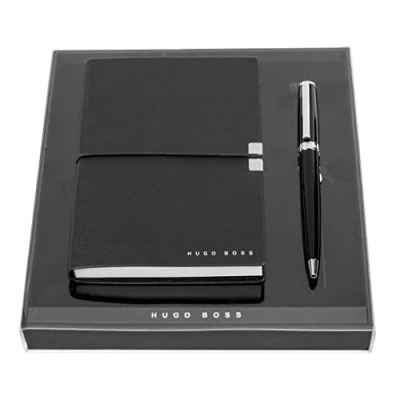 Afbeelding van Hugo Boss HPBM252A Gear Icon schrijfset met balpen en A6 Elegance Storyline notitieblok in geschenkdoos