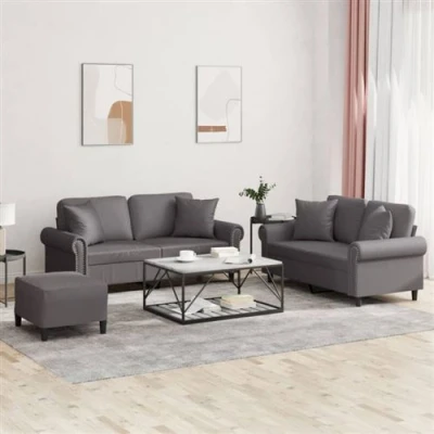Image de vidaXL Ensemble de canapés 3 pcs avec coussins gris similicuir3202167