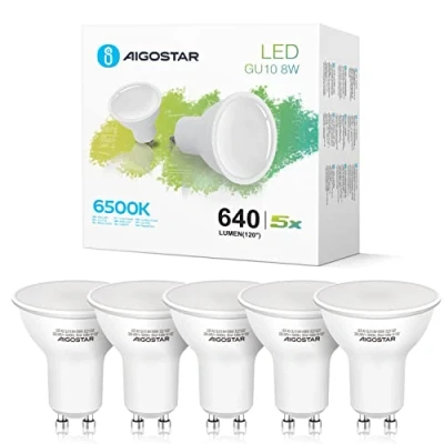Afbeelding van Aigostar GU10 Ledlampen 8W lampen GU 10 schijnwerpers, koud wit licht 6400K, LED verlichting, 600 lumen, set van 5