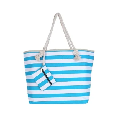 Afbeelding van Blauw strepen grote strandtas Schoudertas met ritssluiting Shopper