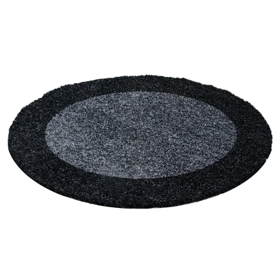Afbeelding van Basic Shaggy Kader vloerkleed Antraciet / Grijs Hoogpolig 160 cm rond