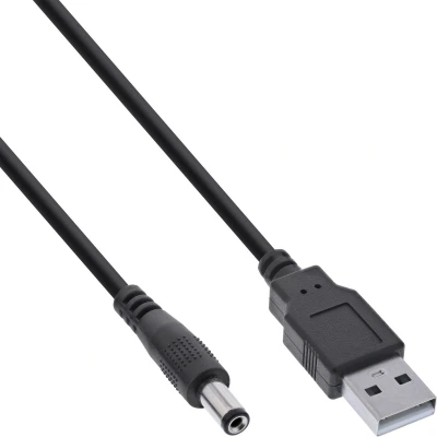 Afbeelding van USB naar 5,5 x 2,5mm DC Kabel 2 0,25mm2 1 meter Zwart
