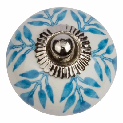 Afbeelding van Good in Style Meubelknop 40mm wit blauw blaadjes