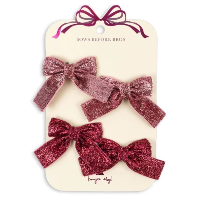 Afbeelding van Konges Sløjd Glitter Bow Haarclips Set van 4 stuks Pink Mix