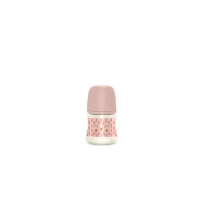 Afbeelding van Suavinex, fles 150 ml met symmetrische speen SX Pro van siliconen langzame doorstroming (S) anti koliek ventiel, voor baby&#039;s + 0 maanden, bonhomia, roze