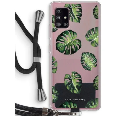 Afbeelding van Case Company® hoesje met Koord geschikt voor Samsung Galaxy A51 5G Tropische bladeren Telefoonhoesje Zwart Bescherming aan alle Kanten en Over de Schermrand