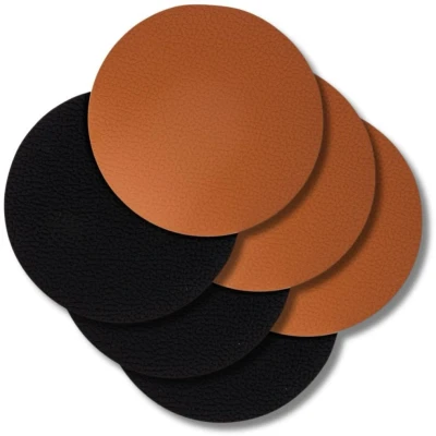 Afbeelding van Jay Hill Onderzetter, leer, zwart, cognac, Ø 10 cm, 6 stuks